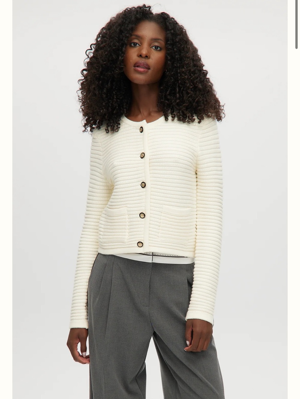 Hilary Radley Crew Neck Sweater Knitted Cardigan Ivory Medium